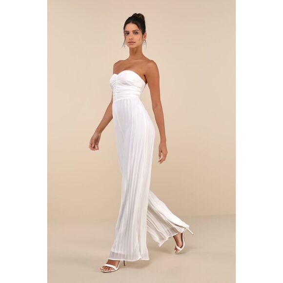 Lulus Certainly Charming White Pleated Strapless Wide-Leg Jumpsuit - Picture 11 of 11